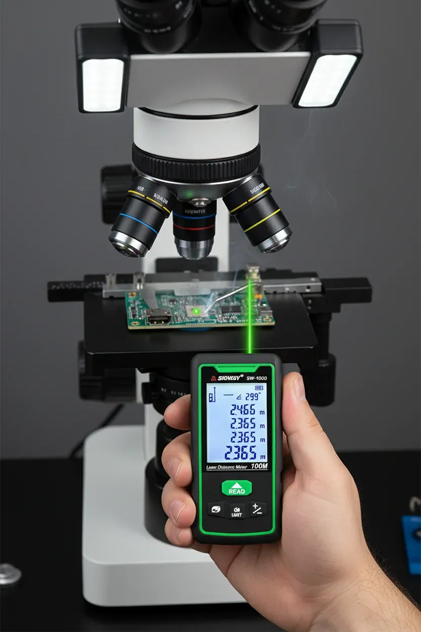 Professional using a laser distance sensor for measurement